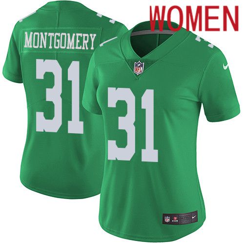 Women Philadelphia Eagles 31 Wilbert Montgomery Nike Green Vapor Limited Rush NFL Jersey